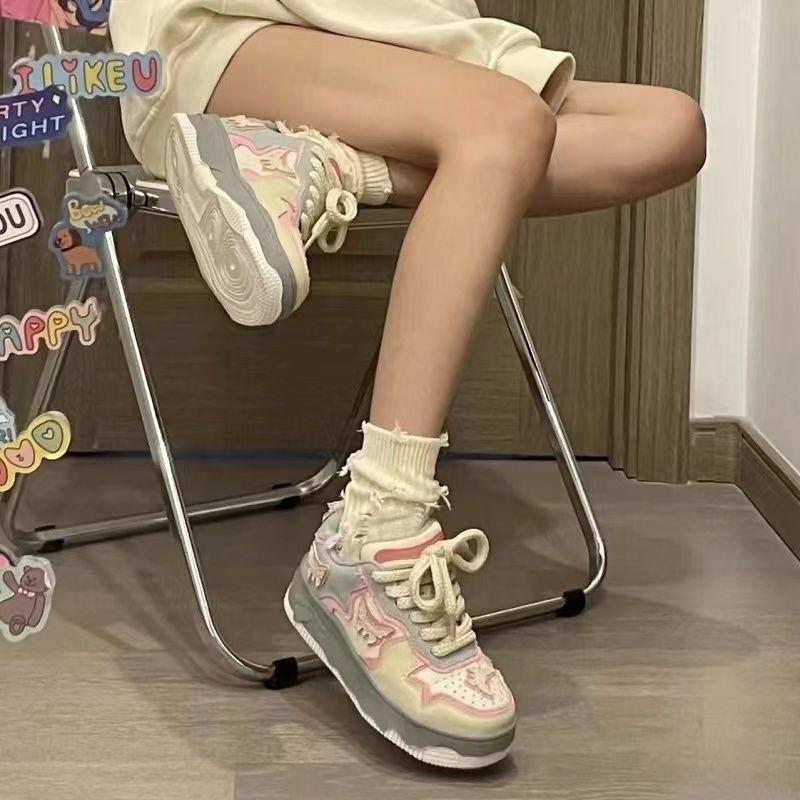 Butterfly Girl Pink Skateboard Shoes Women's Trend Ins Versatile Casual Shoes Hong Kong Style Students Thick-soled Heightening Sports Shoes