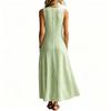 Women's Casual Sleeveless V Neck Maxi Dress with Vertical Stripes Button Detail Side Pockets Comfortable Loose Fit Summer Dress