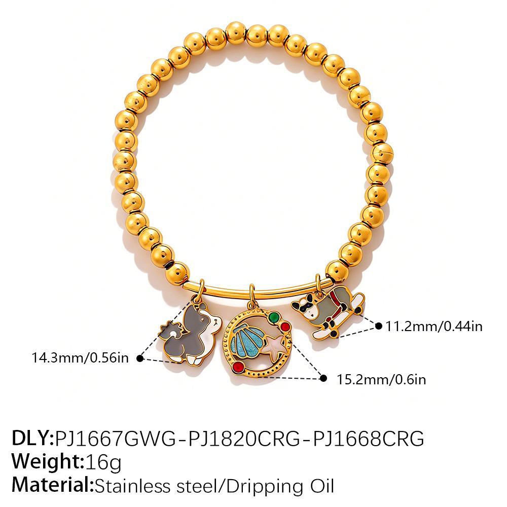 Seaside vacation wind cartoon bear flower DIY multi-pendant gold beaded bracelet summer versatile jewelry