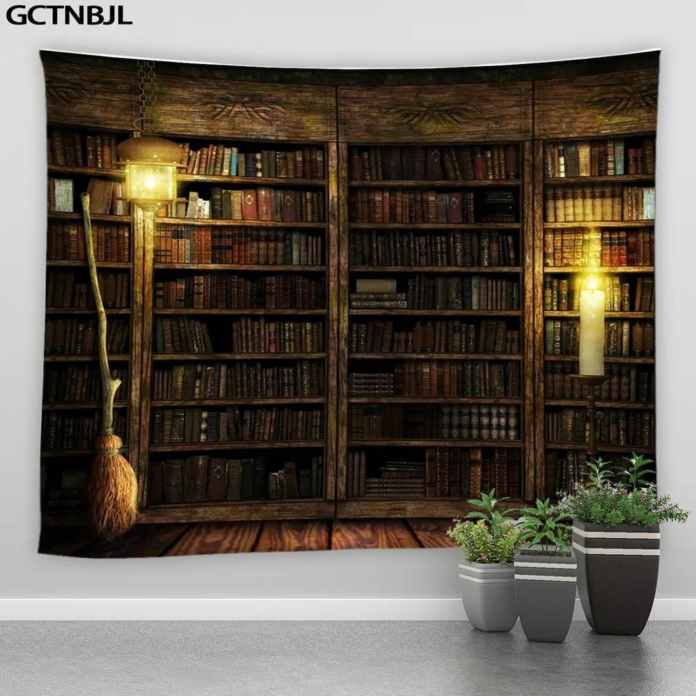 VIKAMA Retro Library Bookshelf Tapestry Modern Minimalist Study Background Cloth Literary Retro Style Living Room Decoration