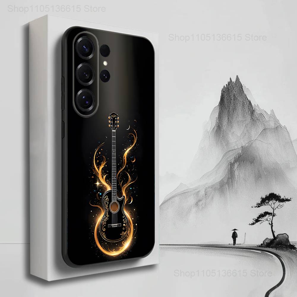 

Музыкальный чехол-гитара для Samsung S10, Plus, S9, S22, S25, Ultra, S24, S21, S20, S23, FE, Lite, Мягкий силикон, Черный SamsungS21plus