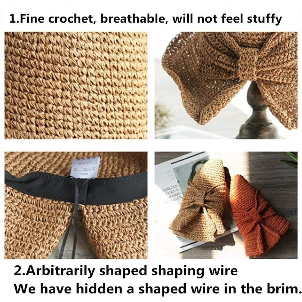 Summer Bow Sun Straw Hat Wide Brim Floppy Hats Collapsible Women Beach Panama Straw Dome Bucket Hat Femme Shade Hat