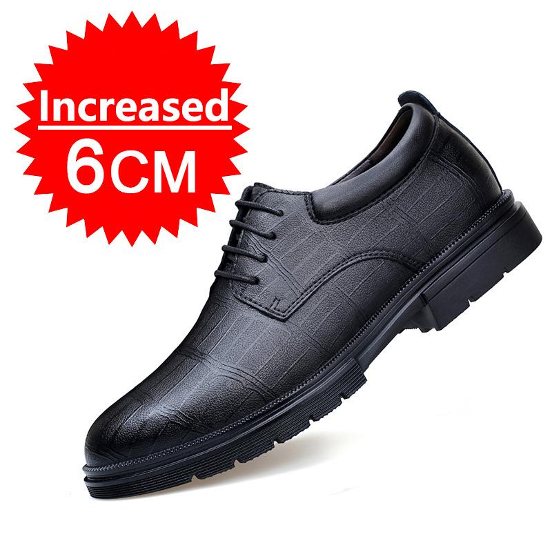 Men's Leather Heightening Shoes Comfort Lace Up Casual Elevator Shoes Commerce Breathable Height Increase Insole 8CM Sport Shoes
