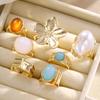 5/7Pcs/Set Vintage Acrylic Gemstone Rings Sets For Women Geometric Irregular Gold Color Flower Rings Fashion Adjustable Jewelry