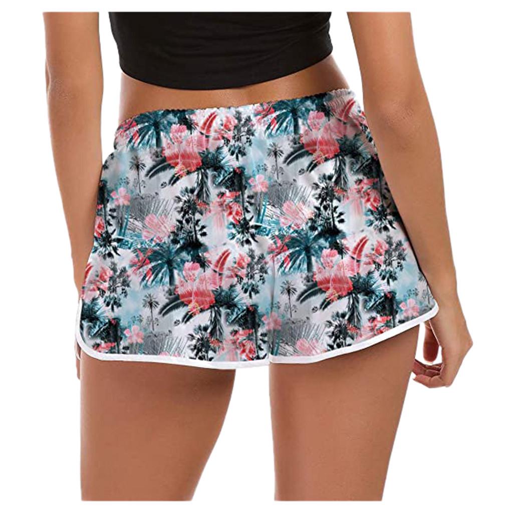 Women Drawstring Board Short Quick Dry Stretch Novelty Pattern Swimsuit Swimwear