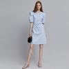 ELLE French Design High-Quality Short Sleeve Dress Women Dresses Blue EL35150