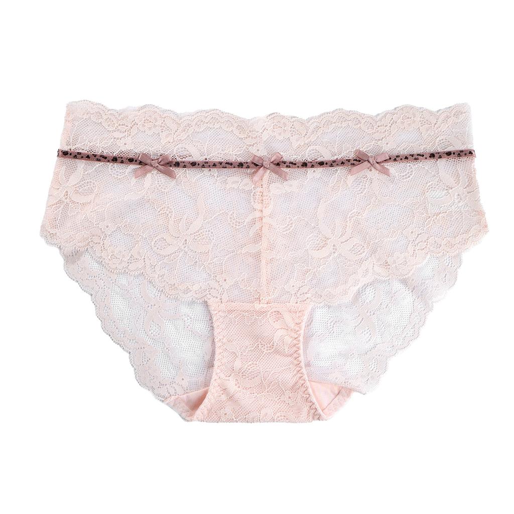 Lady Summer Flimsy Sexy Lace Leopard Print Collision Color Ribbon Bow In Waist Triangle Briefs