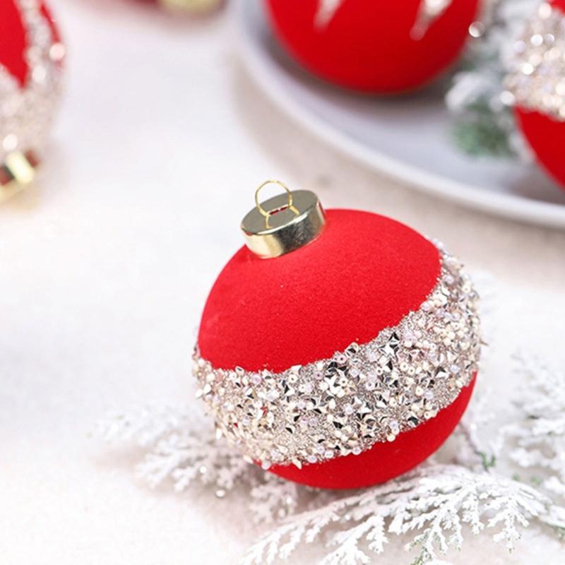 Holiday Tree Hanging Decorations Flocking Christmas Sphere Decorations Stylish Hanging Bauble for Yuletide Cheer