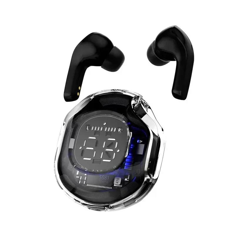 TWS Wireless Bluetooth Earphone Noise Canceling HiFi Stereo Sport Headphones With LED Digital Display Transparent Charging Case