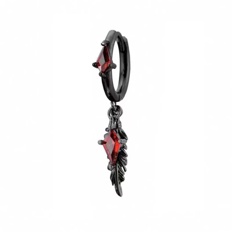 1Pc Gothic Black Feather Drop Earrings for Men Women Punk Red Zircon Geometric Personality Ear Buckle Earrings Y1K Jewelry Gifts