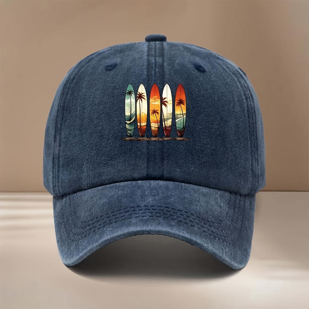 This Is a Vintage Surfboard Pattern Printed Baseball Cap Lightweight And Comfortable Adjustable Size Curved Brim Hat Unisex Ind