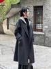 Smoke Grey Women's Double-Sided Cashmere Coat - Mid-Length, Loose, High-End Korean Style for Autumn/Winter 2025