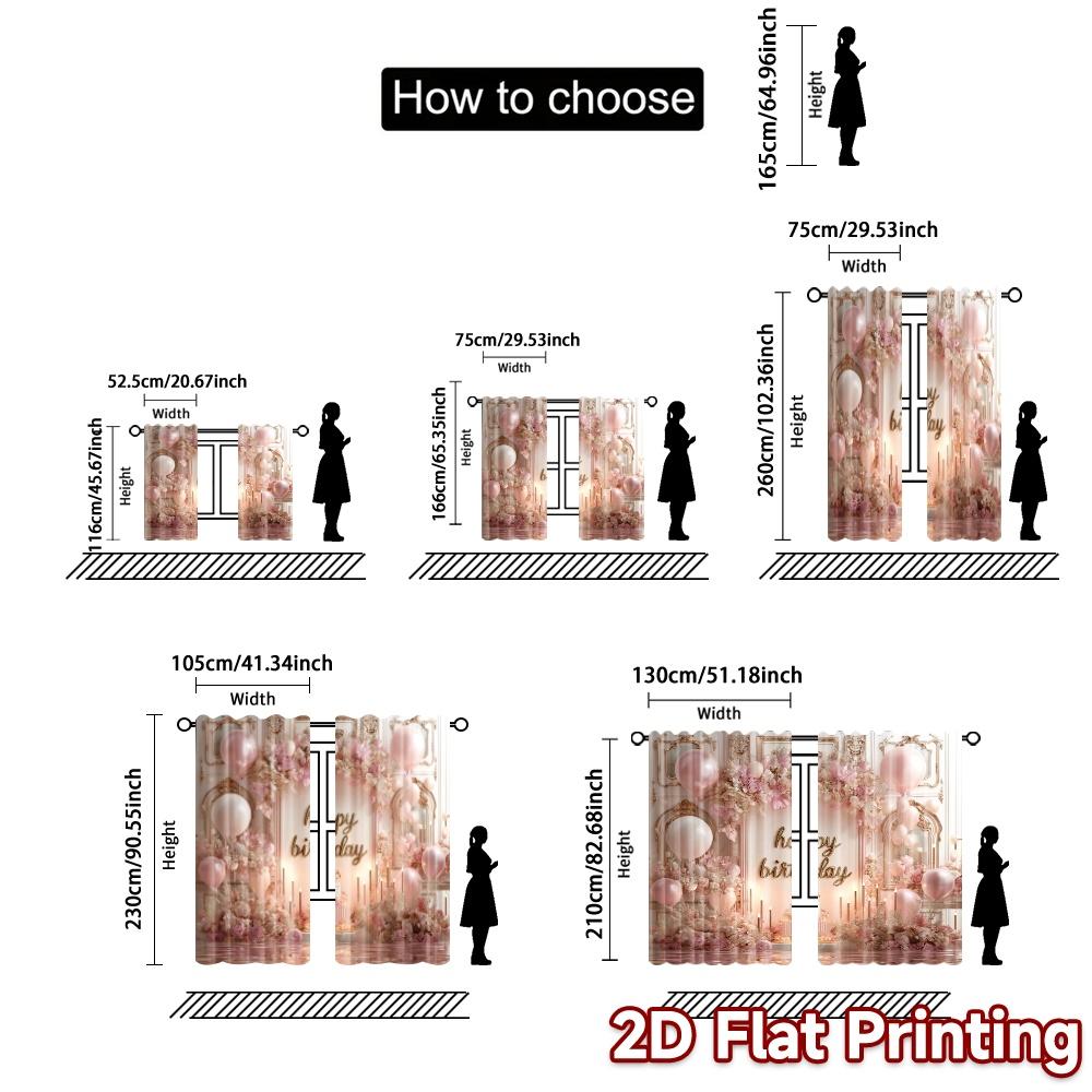 2pcs   2D FLAT PRINTING Curtains (Without Rod) Birthday Bliss(1) Popular Curtains Digital Printed Polyester Easy Install Curtains
