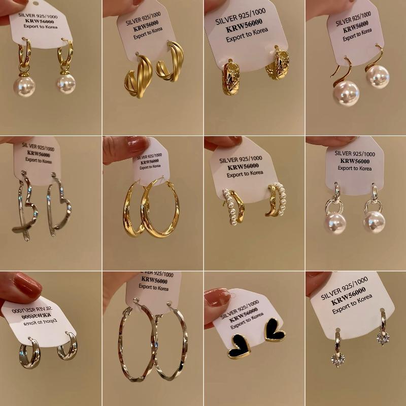 Gold Ring Earrings Women's Ear Buckles Light Luxury High-end Earrings Autumn and Winter Ring Earrings