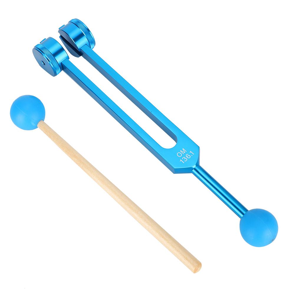 136.1HZ Aluminum Alloy Tuning Fork Wood Hammer Ball Sound Healing Therapy Tool Set