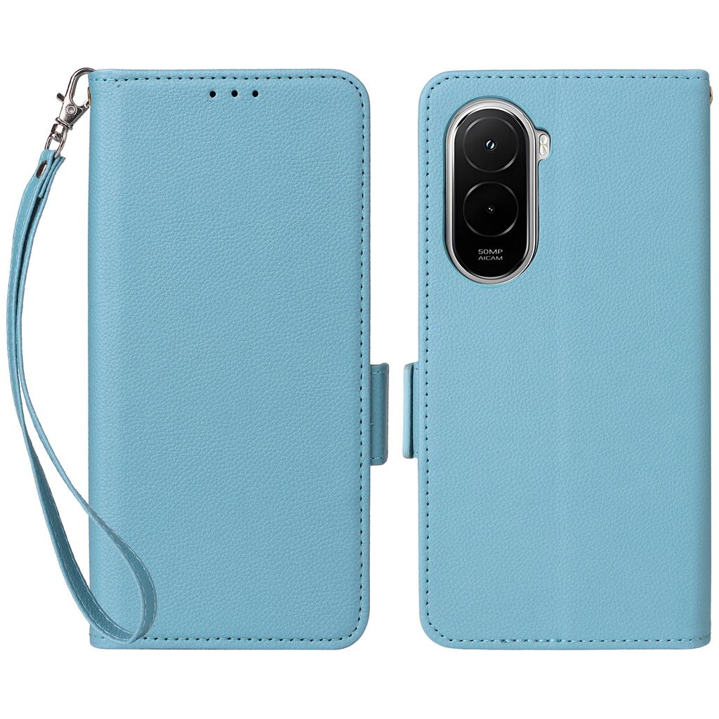 For Xiaomi Poco M7 Plus 5G/Poco M7 4G (169mm) Case Litchi Texture Wallet Leather Phone Cover with Wrist Strap