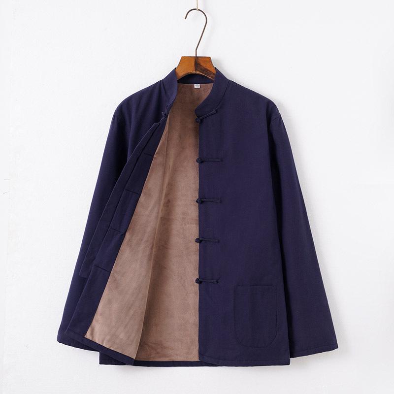 Men’s Winter Cotton Padded Tang Suit Jacket - Chinese Style Stand Collar for Middle-aged and Elderly