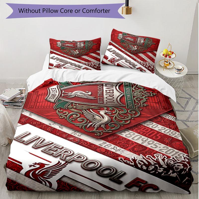 3-teiliges Bettbezug-Set (1 * Bettbezug + 2 * Kissenbezug, ohne Kern), Liverpool Football Club Druck Weiches Ganzjahres-Bettwäscheset, Heimschlafzimmer-Dekoration Geschenk