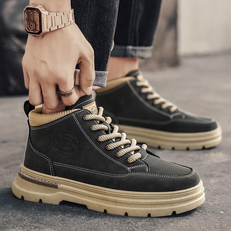 2026 Spring Autumn Men's Boots High Top British Style Casual Men's Shoes Outdoor Non-slip Wear-resistant Short Boot Botas Hombre