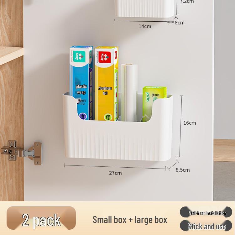 Wall-Mounted Storage Box for Kitchen and Bathroom, No-Drill Cling Film and Shampoo Holder.