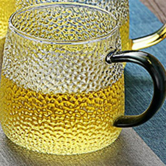 Colored Handle Hammered Glass Cup - Single Layer, Heat-Resistant, Transparent for Water, Milk, or Tea