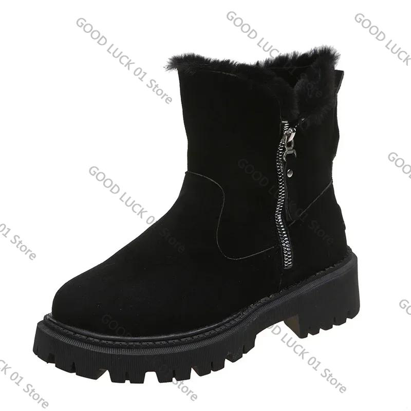 Fashion Thick Plush Snow Boots Women Faux Suede Non-slip Winter Boots Woman Keep Warm Cotton Padded Shoes Platform Ankle Booties 2025