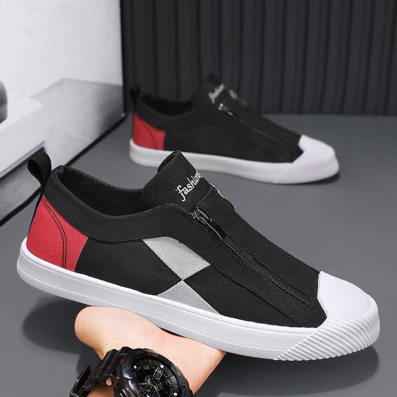 Fashion Zip Korean Style Casual Shoes for Men Breathable Round Toe Hiking Sneakers Elegant Low Price Vulcanize Non-leather Work Man Shoe