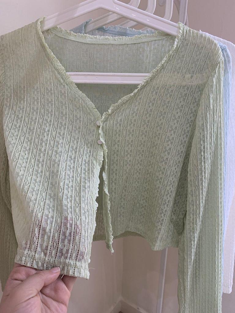 Women's Summer Lace-Trim V-Neck Ice Silk Cardigan - Airy, Loose, Long Sleeve Sun Protection Top