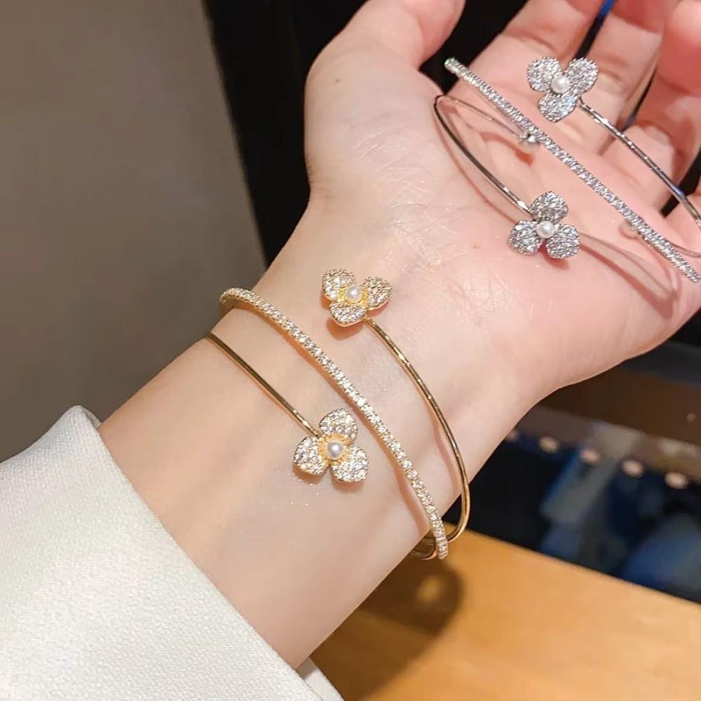 Micro-Set Zirconia Flower Bracelet Multi-Layered Cuff Bangle New Open Bracelet