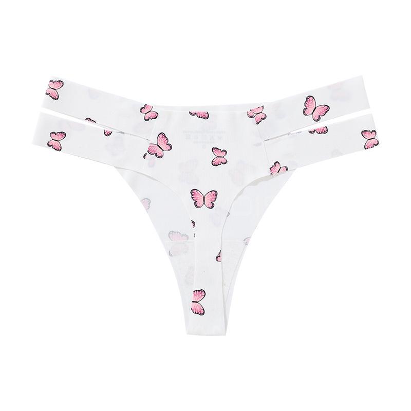 

Sweet Butterfly Print Seamless Ice Silk Low-Waist Thong Medium
