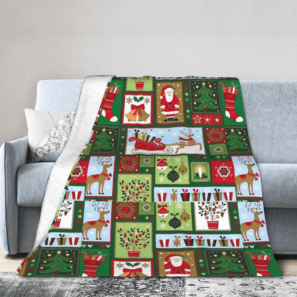 Red Christmas Pattern Blanket Flannel Textile Decor Multifunction Warm Throw Blankets for Sofa Car Plush Thin Quilt