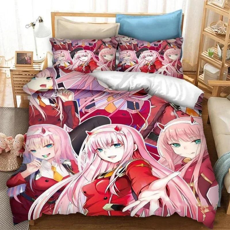 3D Druck Cartoon DARLING in the FRANXX Zero Two 02 Bettwäsche Set Jungen Mädchen Einzelbett Queen Size Bettbezug Kissenbezug Bett Kinder Erwachsene