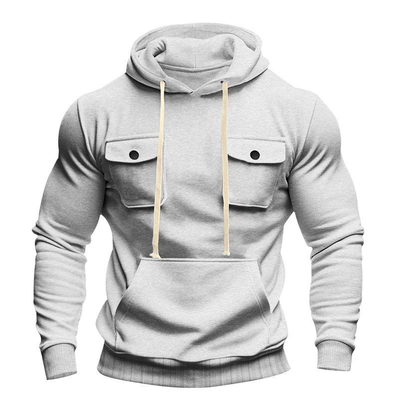 Autumn and Winter Heavyweight Men's Loose Outdoor Sports Velvet Hooded Multi-pocket Casual Workwear Sweatshirt for Men