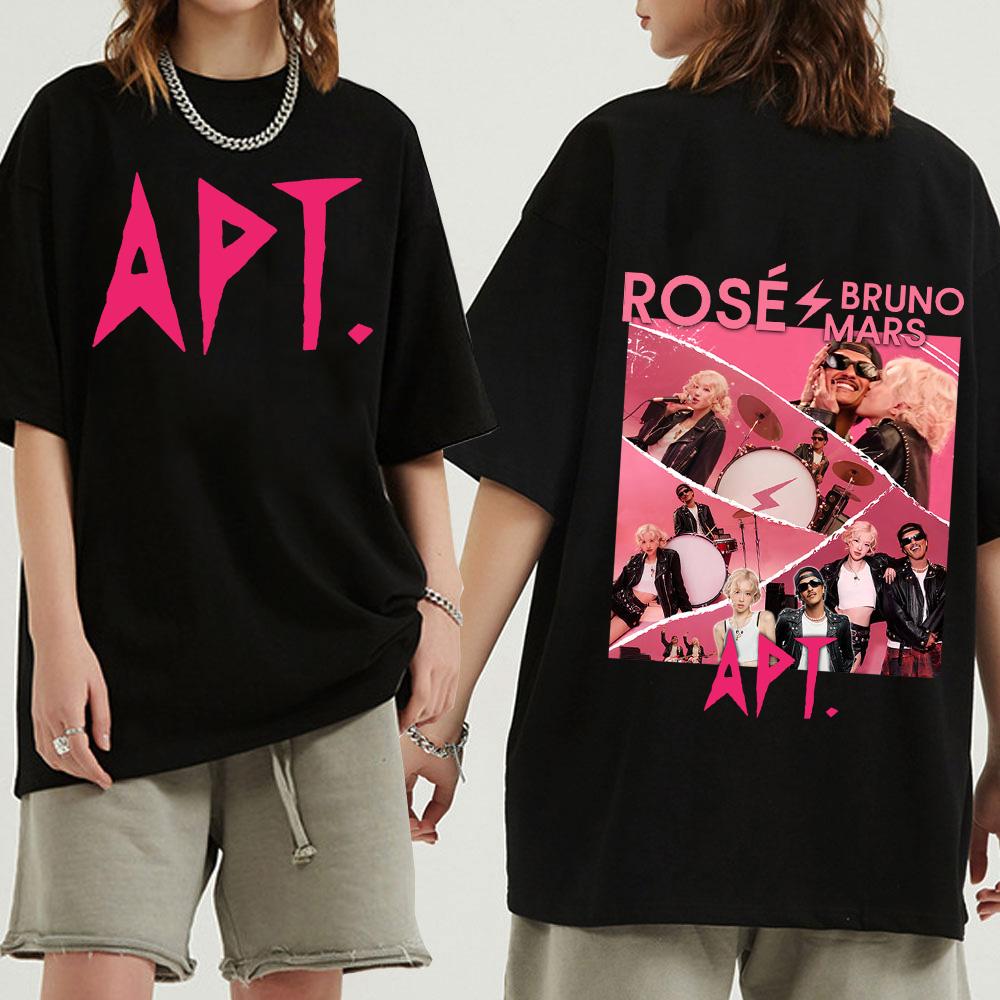 2025 Bruno Mars And Rose APT TShirts Unisex Harajuku ONeck Short Sleeve Popular Music Shirts Fans Gift