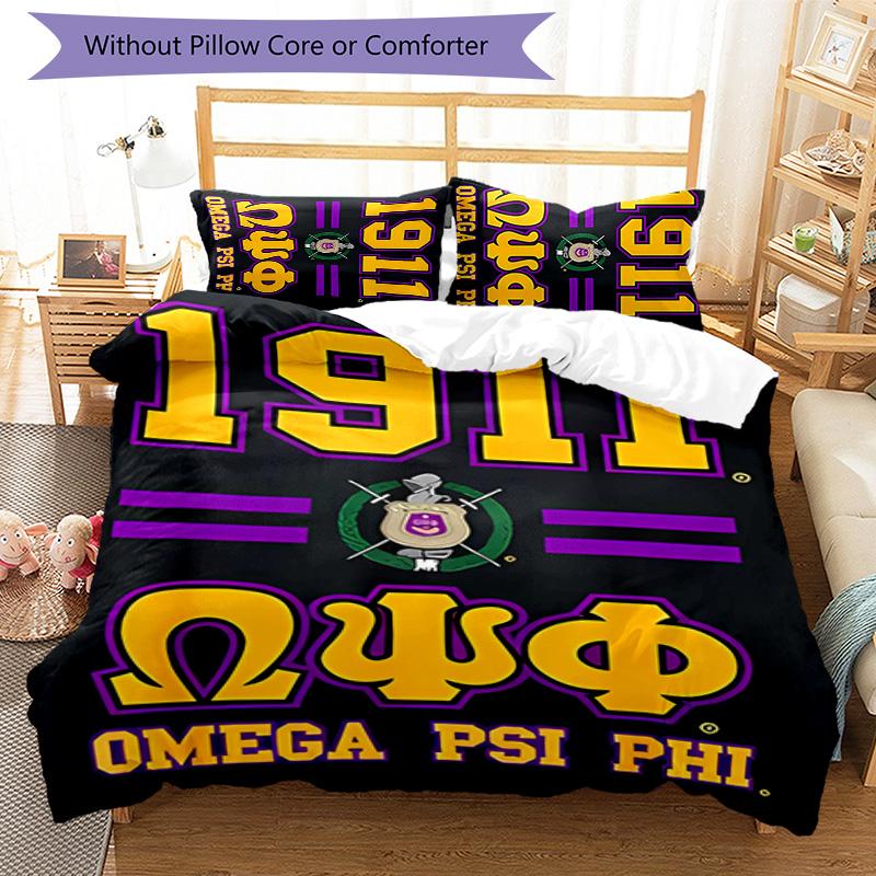 3pcs Omega Psi Phi logo1 pattern bedding set duvet cover set includes duvet cover &pillowcases, perfect all season bedroom decoration & gift