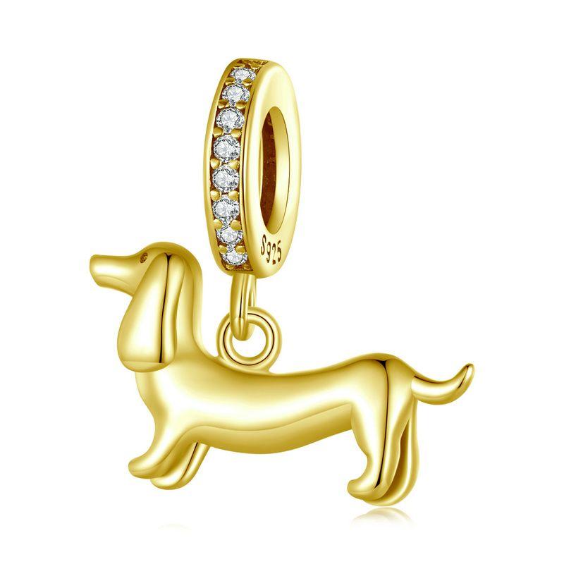 WOSTU 925 Sterling Silver Dachshund Pendant Necklace 18K Gold Pet Paw Chain Link Dog Charm Bracelets Earrings Ring For Pet Lover