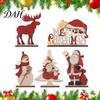 Indoor Holiday Table Ornaments Nordic Christmas Ornaments, Wood Reindeer Santa Claus Snowman Figurine, Window Display Decor Rustic Desktop Decoration