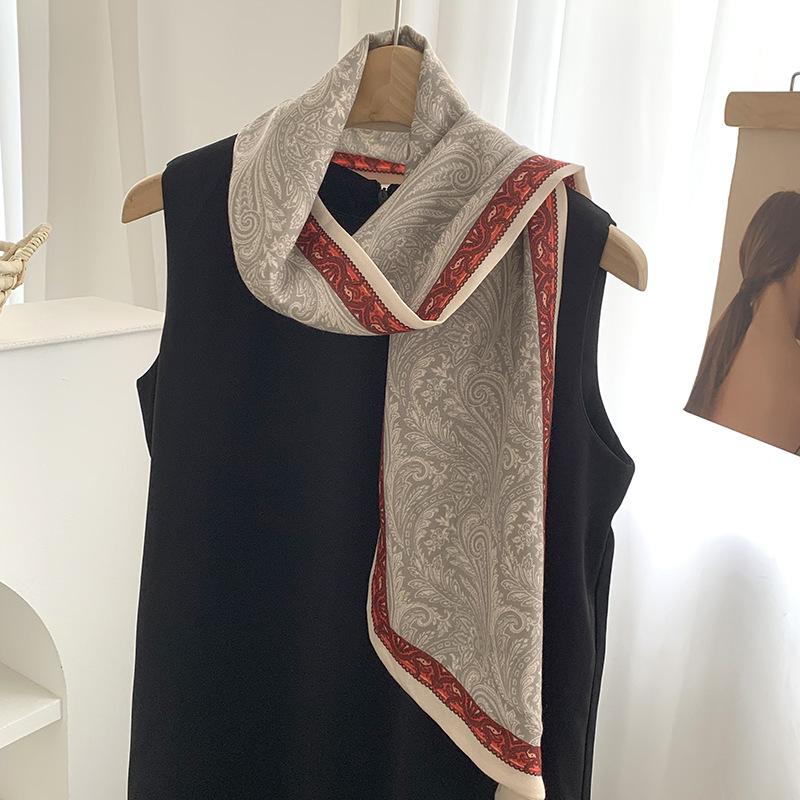 Silk scarf long strip high-end new cashew flower versatile temperament scarf with shirt silk scarf streamer belt