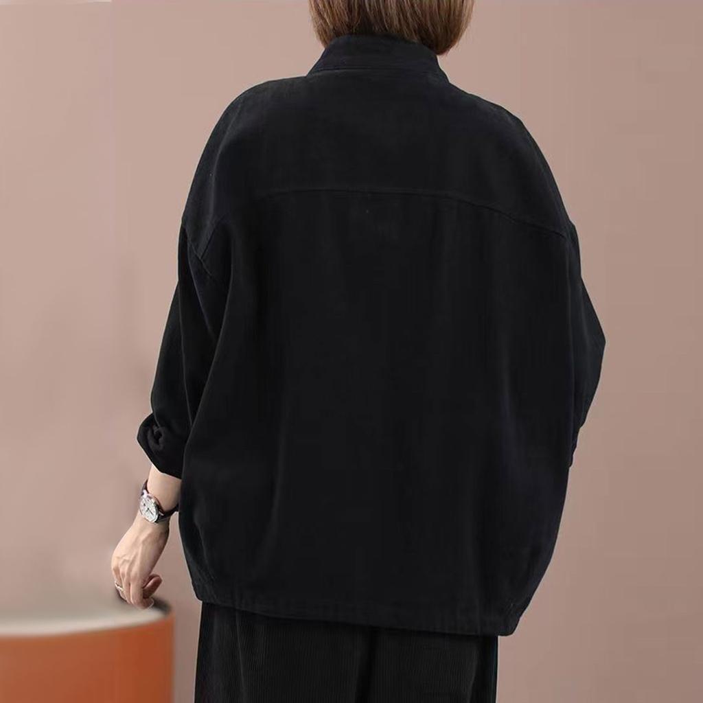Four Season Women's Casual Denim Jacket Short Loose Jacket with Black Brown Long Sleeves