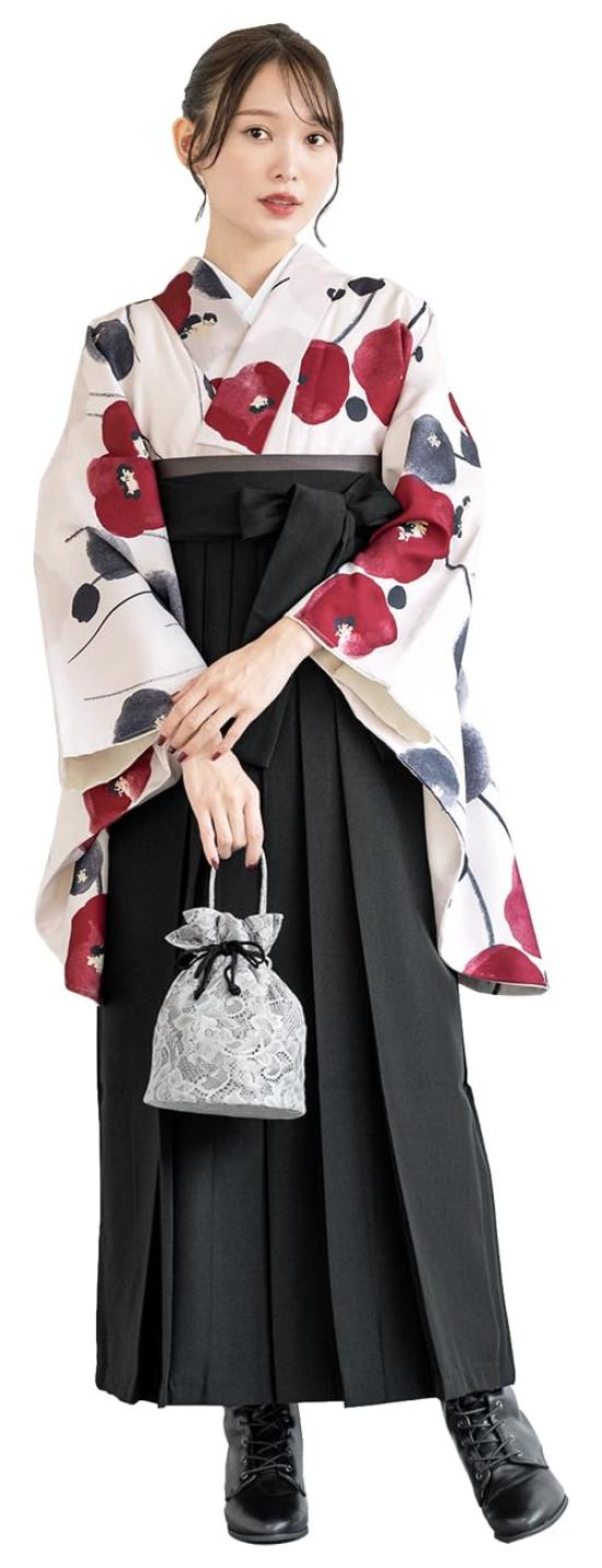 

[SOUBIEN] Комплект хакамы Soubien для церемонии выпуска, студентов университетов, школьников начальных классов, женский, белый, красный, черный, камелия, черный,