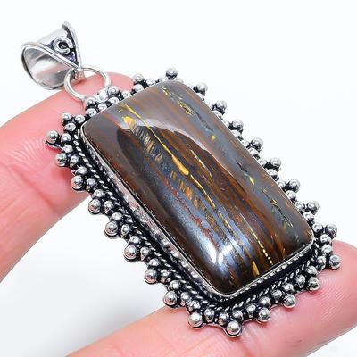 Natural Tiger Eye Gemstone Handmade 925 Sterling Silver Pendant 2.68" r6P18