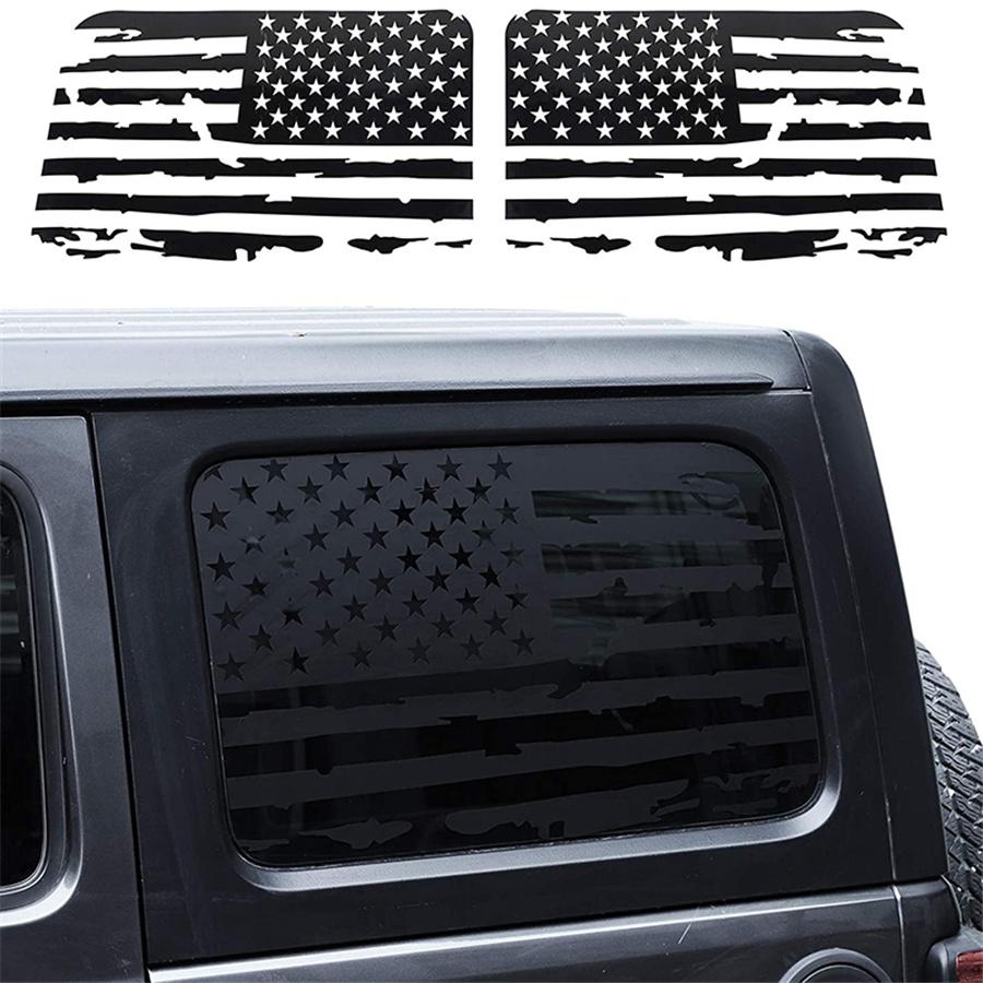 For Jeep Wrangler JL 2018-2021 Rear Window USA Flag Decals Stickers Black L/R