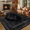 Persian American Black Carpet Large Area Living Room Decoration Home Retro Ethnic Bedroom Rug Cloakroom Lounge Soft Mat Washable