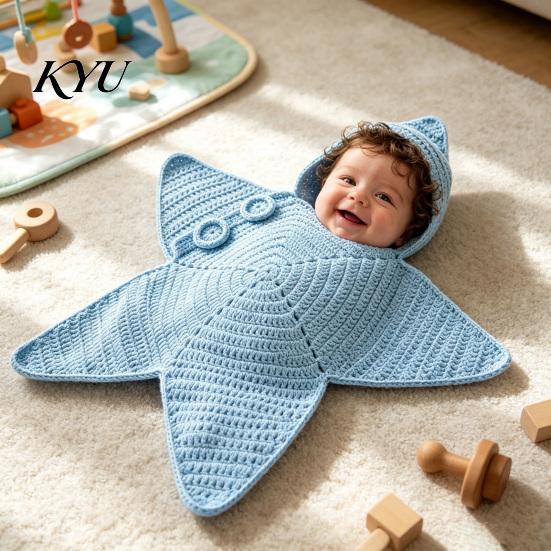 Carino Outfit per Foto Neonato Stella Marina Sacco a Sacco per Dormire Baby, Sacco Nanna a Maglia con Cappuccio, Borsa a Forma di Stella Coperta Indossabile Accogliente per Neonati, Fotografia