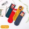 4 Pairs Cartoon Socks Red Socks Women Men Winter Animal Socks Elk Snowman Santa Claus Candy Bar Funny New Year Christmas Socks