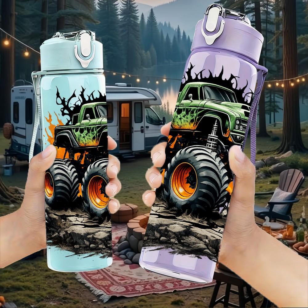 1PC Big Tractor Mud Off Road Vehicle Art 750ml Color Plastic Sports Water Bottle Leakproof Flip Straw Lid Suitable for Sports Office Home Use