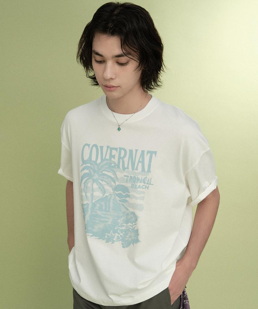 COVERNAT Cool Cotton Sunset Tropical Graphic T-Shirt White