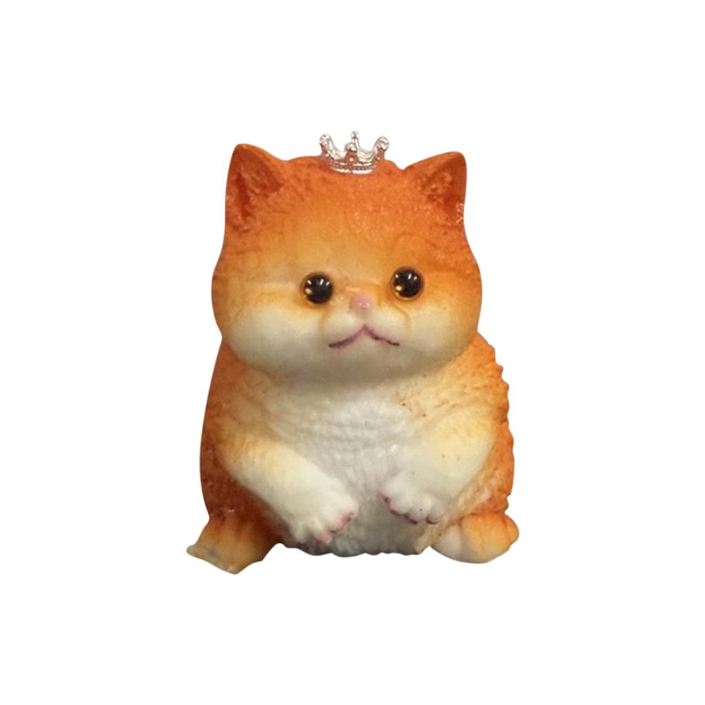 Plush Cat Figurine with Crown Soft Decorative Stuffed Animal Ornament Realistic Furry Texture for Home Desk Shelf Display