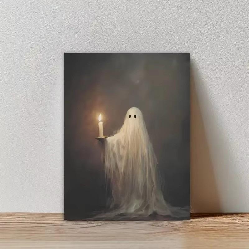 Ghost At The Theatre Art Deco Ghost Candlelight Canvas Poster Unframed Spooky Halloween Night Wall Art Home Living Room Decor