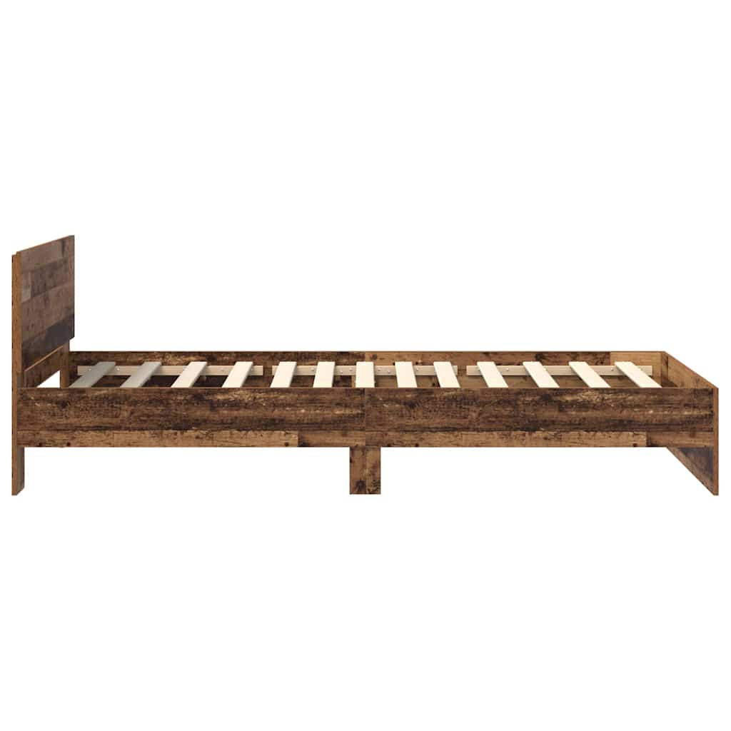 LED Bed Frame with Headboard Reclaimed Wood Look 90 x 200 cm Wood Based Material
